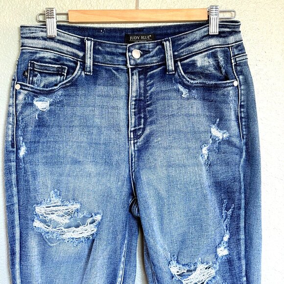 Judy Blue Boyfriend Fit Distressed Stretch Denim Jeans Size 7/28 - Picture 3 of 11